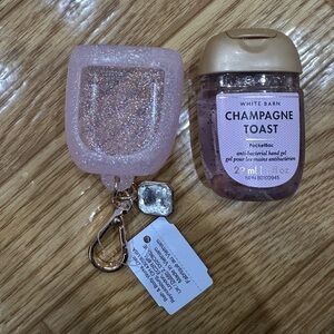 Pink Glitter Hand Sanitizer Holder with Champagne Toast Gel
